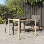 Gartentisch 90x90x75 Cm Geh&auml;rtetes Glas Poly Rattan Beige - Vidaxl