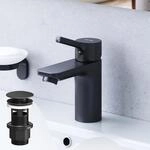 Badarmatur Mit Pop-up Ablaufventil F&uuml;r Waschbecken Wasserhahn Bad Schwarz