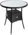 Gartentisch Polyrattan Wetterfest Rund Glas Tischplatte 80kg Belastbar Outdoor