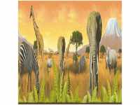 Afrika Tapeten Bordüre in Orange und Grün Tapetenbordüre mit Elefant und Giraffe