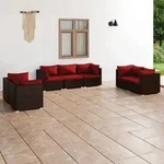 7-tlg. Garten-lounge-set Mit Kissen Poly Rattan Braun Vidaxl