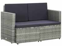 2-Sitzer-Gartensofa,Lounge-Sofa mit Auflagen Grau Poly Rattan vidaXL