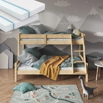 Vitalispa - Etagenbett Everest, Naturholz, 120x200 / 80x200 Cm Mit 2 Matratzen
