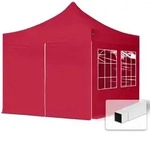 3x3 M Faltpavillon, Economy Stahl 30mm, Seitenteile Mit Sprossenfenstern, Rot