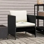 Vidaxl Garden Sofa With Cushions Black Poly Rattan