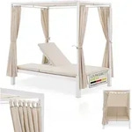 Juskys Doppel Loungebett Kreta - Gartenliege F&uuml;r 2 Personen - Dach & R&uuml;ckenlehne