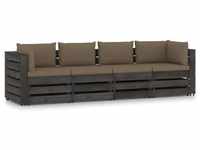 4-Sitzer Outdoor-Sofa,Gartensofa mit Kissen Grau Imprägniertes Holz vidaXL