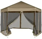 Vidaxl - Faltpavillon Mit Seitenw&auml;nden Sechseckig 3,6x3,1m Taupe 220g/m2