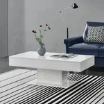 Couchtisch L&uuml;nen Mit 2 Stauf&auml;chern Wei&szlig; Hochglanz [en.casa]