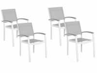 Gartenstühle 4er Set Grau / Weiß Polyester Aluminium mit Armlehnen Terrasse...