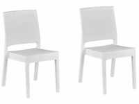 Gartenstühle im 2er Set Weiß aus Kunststoff Rattanoptik Balkon / Terrasse /