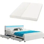 Juskys Polsterbett Lyon 180 X 200 Cm Mit Bettkasten, Led Beleuchtung, Lattenrost &