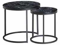 Design Beistelltisch 2er Set Marmor Optik Rund, Couchtisch 2-teilig Tischgestell