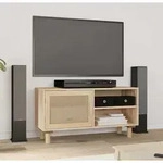 Vidaxl - Tv-schrank Braun 80x30x40 Cm Massivholz Kiefer Und Natur-rattan