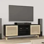 Vidaxl - Tv-schrank Schwarz 105x30x40 Cm Massivholz Kiefer Natur-rattan