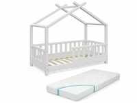 Kinderbett Design" 140x70cm Weiß mit Matratze und Rausfallschutz Vitalispa