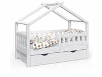 Kinderbett Design" 140x70cm Weiß mit Gästebett und Rausfallschutz Vitalispa
