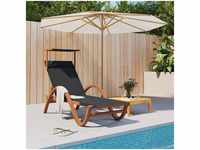 Sonnenliege,Liegestuhl mit Dach Grau Textilene und Massivholz Pappel vidaXL