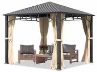 Gartenpavillon 3x3 m Stahldach Hardtop 4 Seitenteile in Champagner, Pfosten 9x9 cm -