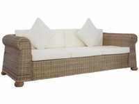Bonnevie - 3-Sitzer-Sofa,Sofas gerade mit Kissen Natur Rattan vidaXL