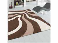 Designer Teppich mit Konturenschnitt Wellen Muster Braun Beige Creme 200x290 cm...