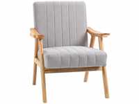 Sessel im Skandi-Design, Samtoptik, Massivholz 68 cm x 74 cm x 82 cm, Natur +...