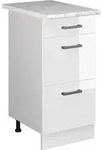 K&uuml;chenunterschrank R-line, Wei&szlig; Hochglanz, 40 Cm Mit Schubladen, Ap Marmor Vicco