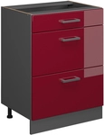 K&uuml;chenunterschrank R-line, Bordeaux Hochglanz, 60 Cm Mit Schubladen, Ohne
