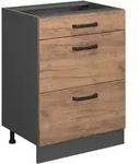 K&uuml;chenunterschrank R-line, Goldkraft Eiche, 60 Cm Mit Schubladen, Ohne Arbeitsplatte