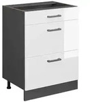 K&uuml;chenunterschrank R-line, Wei&szlig; Hochglanz, 60 Cm Mit Schubladen, Ohne Arbeitsplatte