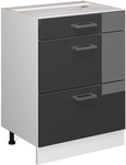 K&uuml;chenunterschrank R-line, Anthrazit Hochglanz, 60 Cm Mit Schubladen, Ohne