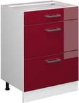 K&uuml;chenunterschrank R-line, Bordeaux Hochglanz, 60 Cm Mit Schubladen, Ohne