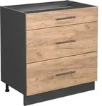 K&uuml;chenunterschrank Fame-line, Goldkraft Eiche, 80 Cm Mit 3 Schubladen, Ohne