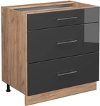 K&uuml;chenunterschrank Fame-line, Anthrazit Hochglanz, 80 Cm Mit 3 Schubladen, Ohne