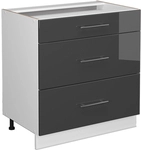 K&uuml;chenunterschrank Fame-line, Anthrazit Hochglanz, 80 Cm Mit 3 Schubladen, Ohne