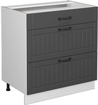 K&uuml;chenunterschrank Fame-line, Anthrazit Landhaus, 80 Cm Mit 3 Schubladen, Ohne