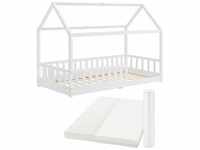 Kinderbett Marli 90 x 200 cm mit Matratze, Rausfallschutz, Lattenrost & Dach -