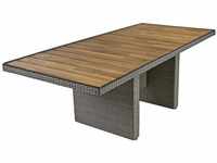 Tisch BRAGA 220 cm, weidengrau mit Holztischplatte - Alu / Kunststoffgeflecht, Akazie