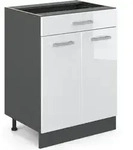 K&uuml;chenunterschrank R-line, Wei&szlig; Hochglanz, 60 Cm Mit Schublade, Ohne Arbeitsplatte