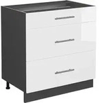 K&uuml;chenunterschrank Fame-line, Wei&szlig; Hochglanz, 80 Cm Mit 3 Schubladen, Ohne