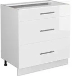 K&uuml;chenunterschrank Fame-line, Wei&szlig; Hochglanz, 80 Cm Mit 3 Schubladen, Ohne