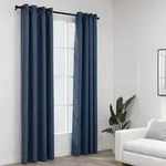 Verdunkelungsvorh&auml;nge &Ouml;sen Leinenoptik 2 Stk. Blau 140x245 Cm Vidaxl