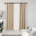 Verdunkelungsvorh&auml;nge 2 Stk. &Ouml;sen Leinenoptik Beige 140x175 Cm Vidaxl