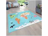 Paco Home - Kinder-Teppich Für Kinderzimmer, Spiel-Teppich, Weltkarte Mit Tieren, In