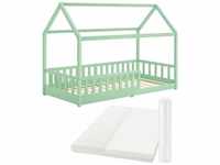 Kinderbett Marli 90 x 200 cm mit Matratze, Rausfallschutz, Lattenrost & Dach -