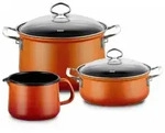 Riess Nouvelle Starter Set 3 teilig mit Glasdeckel Emaille Corall