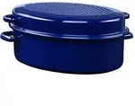 Riess G&auml;nsebr&auml;ter oval mit Deckel 42cm Backen/Braten blau Emaille