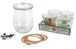 WECK Rundrandglas Tulpe 1 l 4er Tray mit Deckel 100mm, Ring und Klammern