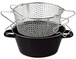 Riess Pommes-Frites Pfanne mit Einsatz &Oslash;24cm zwei Griffe Schwarz Emaille...