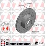 ZIMMERMANN Bremsscheibe 150349752 Vorderachse Gelocht 300mm 22mm f&uuml;r BMW